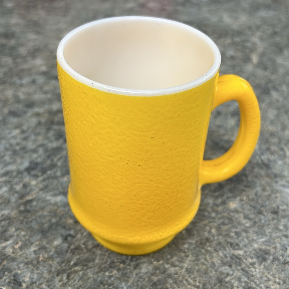 Vintage Glass Lemon Peel Coffee Cup Mug Bright Yellow Tall Large Handle
